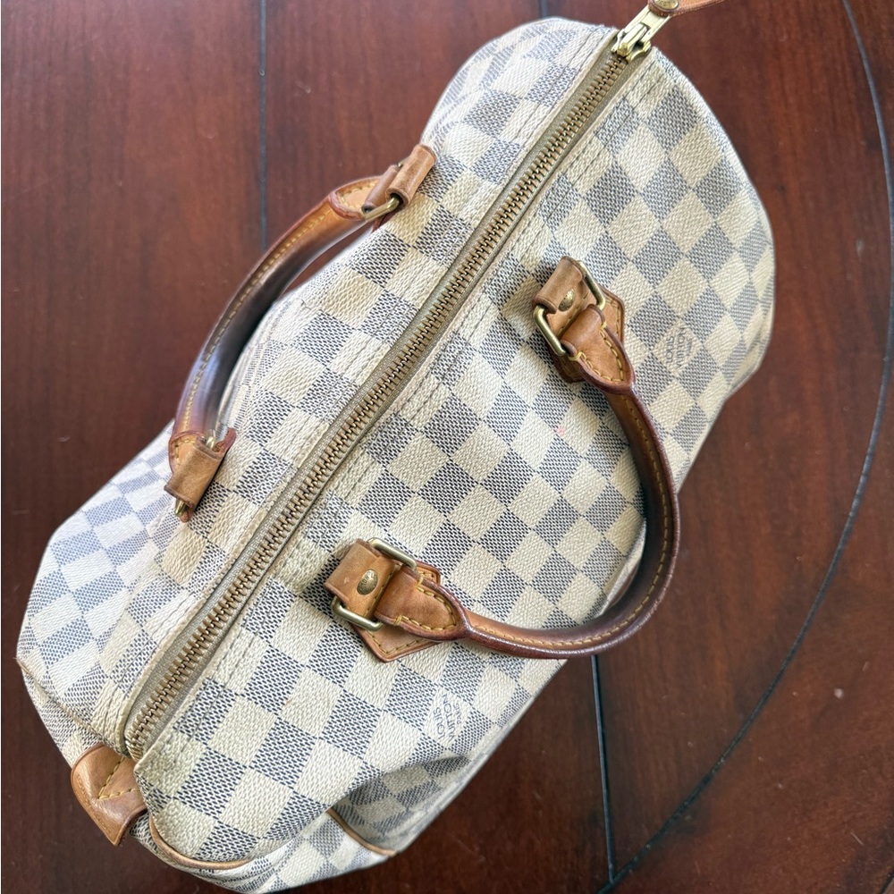 Louis Vuitton Damier Azur Canvas Speedy Bag in Brown and Cream - Picture 8 of 10